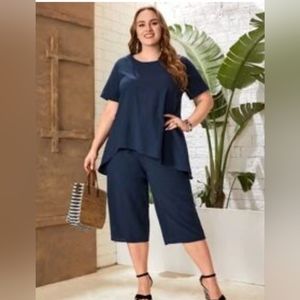 #40 Solid Asymmetrical Hem Top and Capri Pants set